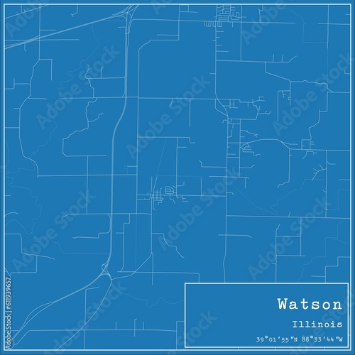 Blueprint US city map of Watson, Illinois.