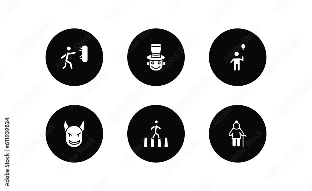 people filled icons set. people filled icons pack included man throwing a dart, magician boy, boy with balloon, devil head with horns, crossing road, old lady walking vector. people filled icons set. people filled icons pack included man throwing a dart, magician boy, boy with balloon, devil head with horns, crossing road, old lady walking vector.