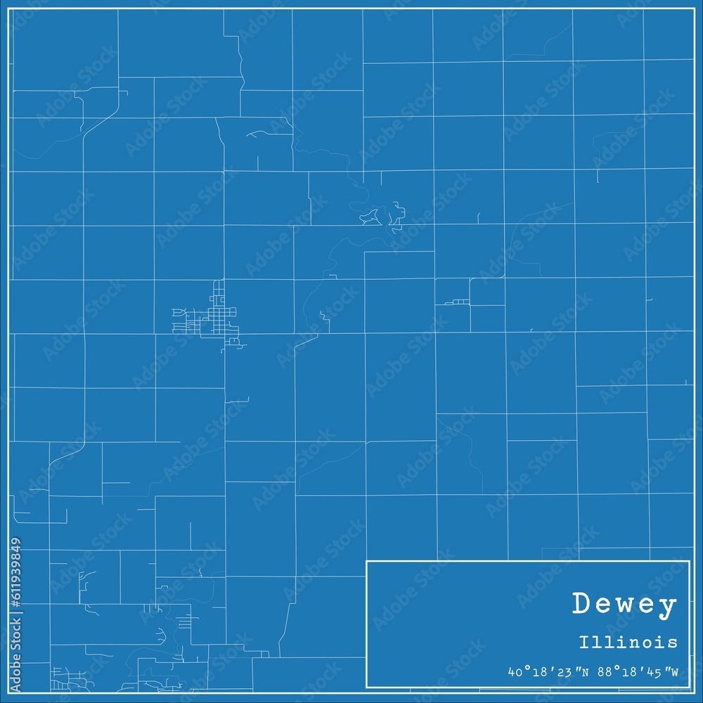 Blueprint US city map of Dewey, Illinois.