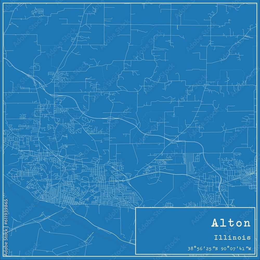 Blueprint US city map of Alton, Illinois.
