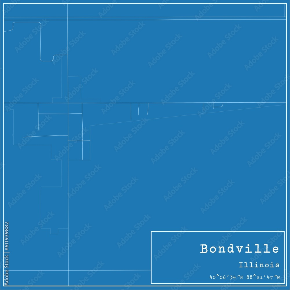 Blueprint US city map of Bondville, Illinois.