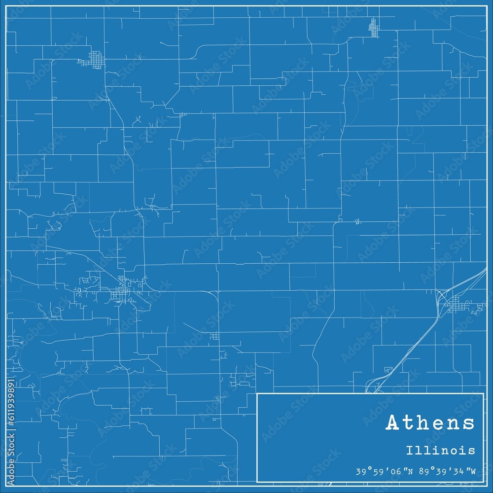 Blueprint US city map of Athens, Illinois.
