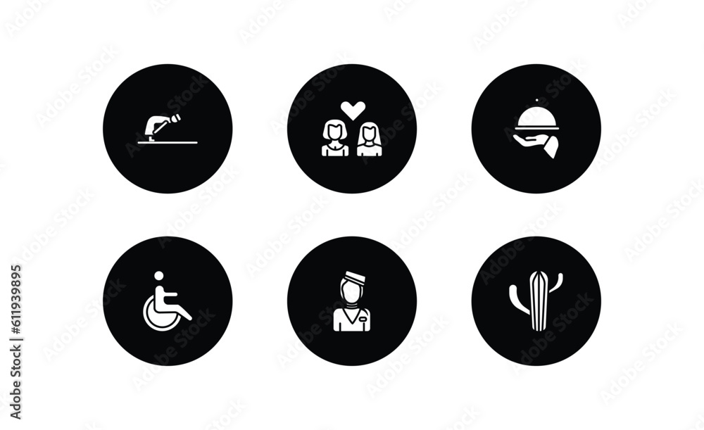 people filled icons set. people filled icons pack included ruku, lesbian couple, serve, handicapped, aviation, argentina vector.