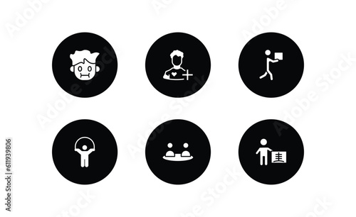 people filled icons set. people filled icons pack included sick smile, patien, men carrying a box, playing with a rope, relations, radiologist working vector.