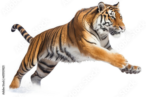 Tiger male  big cat  jumping  isolated on white  generative AI