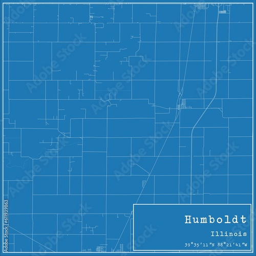Blueprint US city map of Humboldt  Illinois.