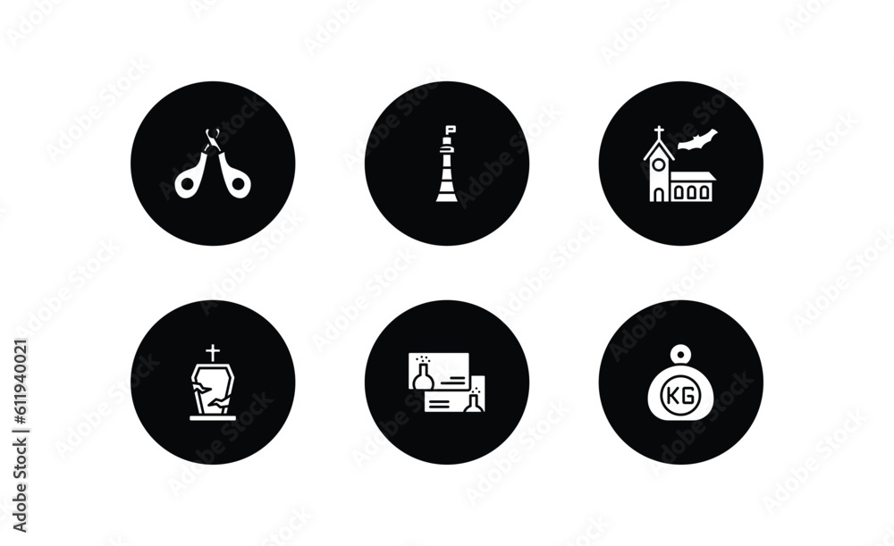 other filled icons set. other filled icons pack included nail trimmer, smeaton's tower, church with bats, tombstone with cross, chemistry business card, kilograms vector. other filled icons set. other filled icons pack included nail trimmer, smeaton's tower, church with bats, tombstone with cross, chemistry business card, kilograms vector.