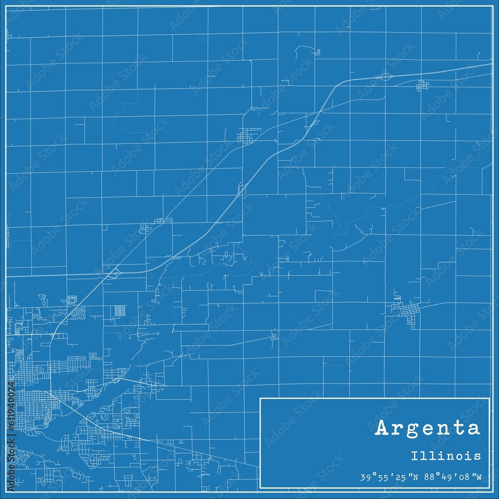 Blueprint US city map of Argenta, Illinois.