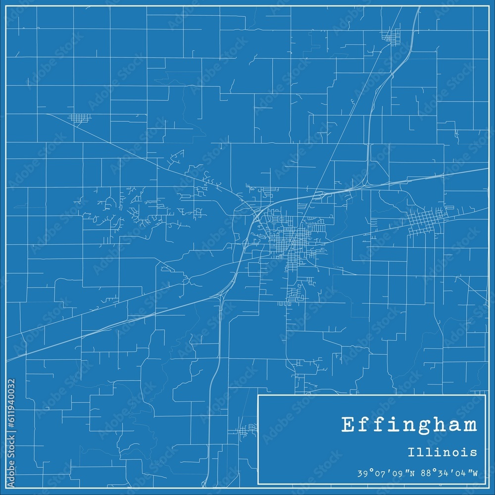 Blueprint US city map of Effingham, Illinois.