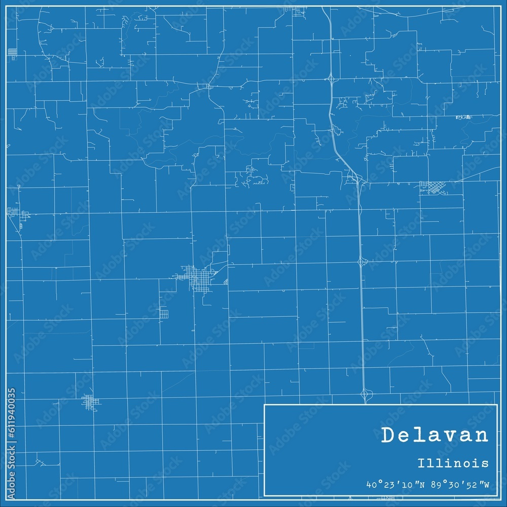 Obraz premium Blueprint US city map of Delavan, Illinois.