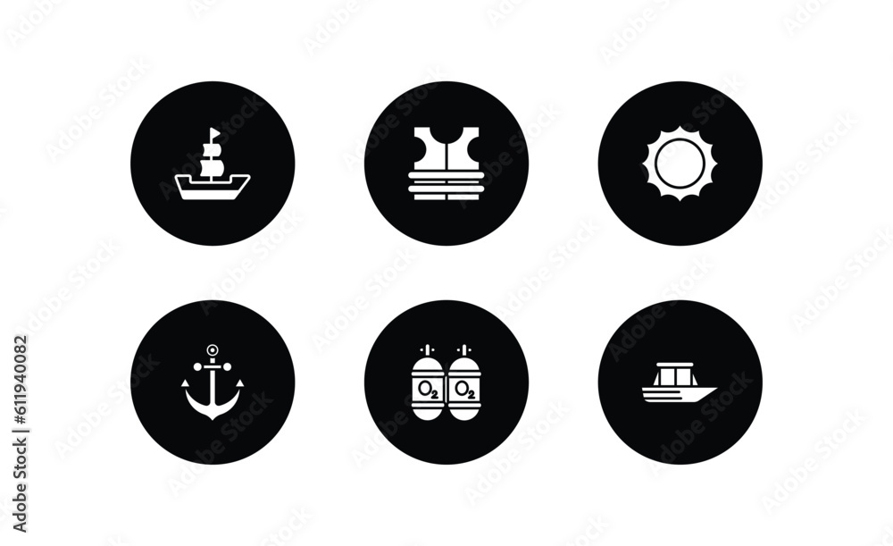nautical filled icons set. nautical filled icons pack included classic ship, life jacket, sun shining, big anchor, oxygen tank, yacht facing right vector. nautical filled icons set. nautical filled icons pack included classic ship, life jacket, sun shining, big anchor, oxygen tank, yacht facing right vector.