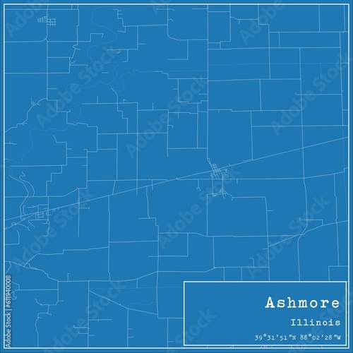 Blueprint US city map of Ashmore  Illinois.