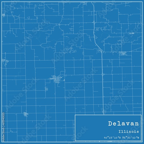 Blueprint US city map of Delavan, Illinois. photo