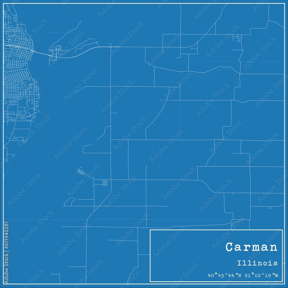 Fototapeta premium Blueprint US city map of Carman, Illinois.