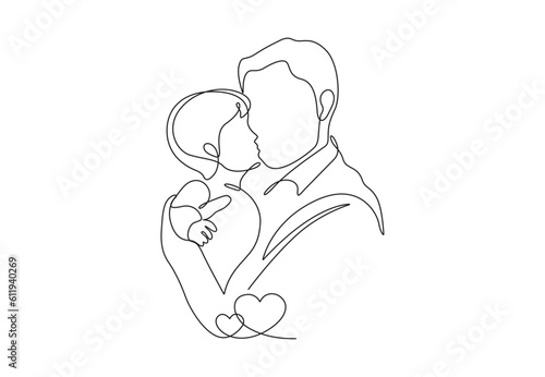  Happy father's day continuous line art illustration for celebration. Father carrying his child kissing. One line art and continuous line art style vector illustration. Premium vector. 