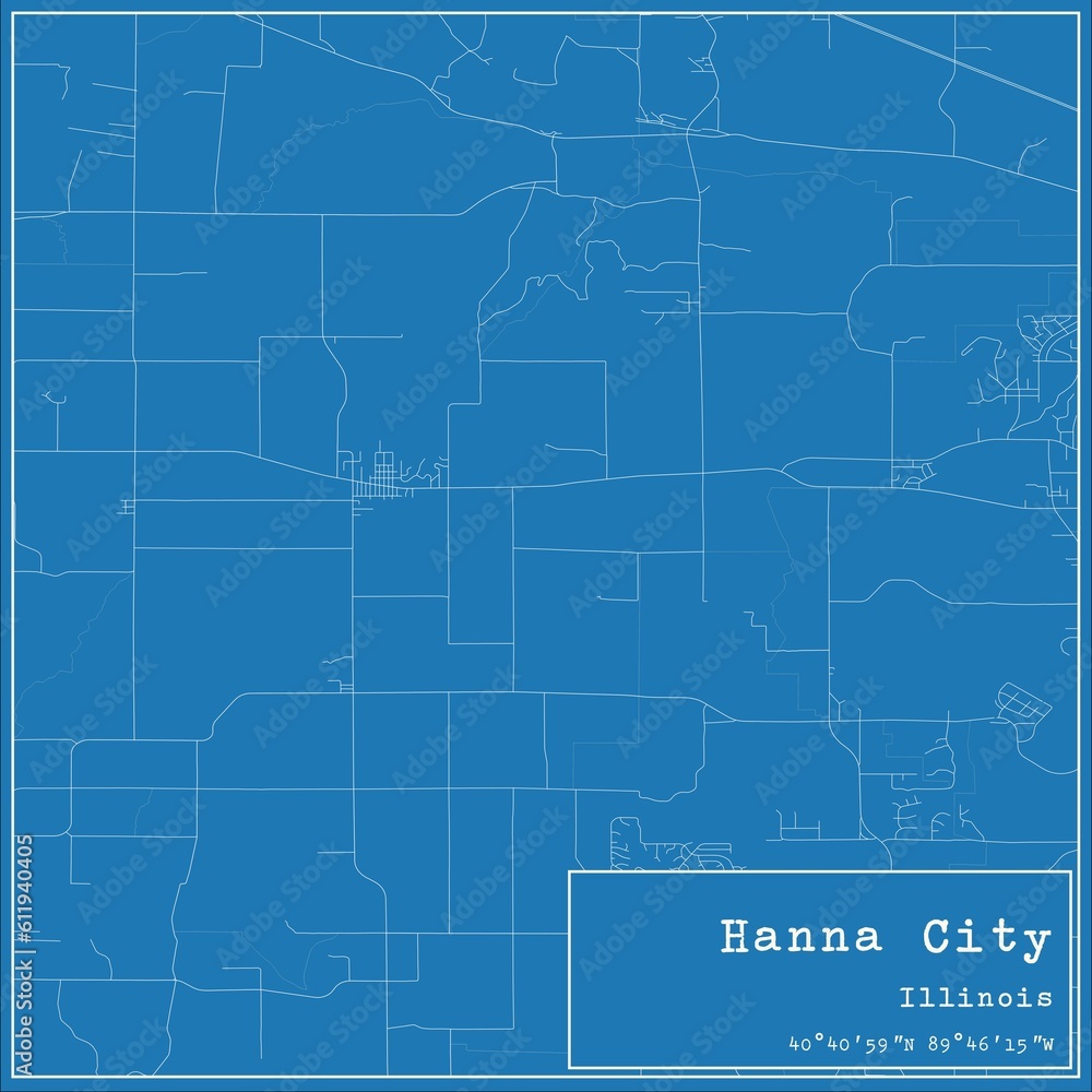 Blueprint US city map of Hanna City, Illinois.