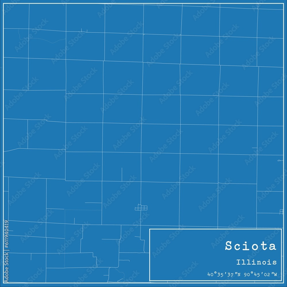 Blueprint US city map of Sciota, Illinois.