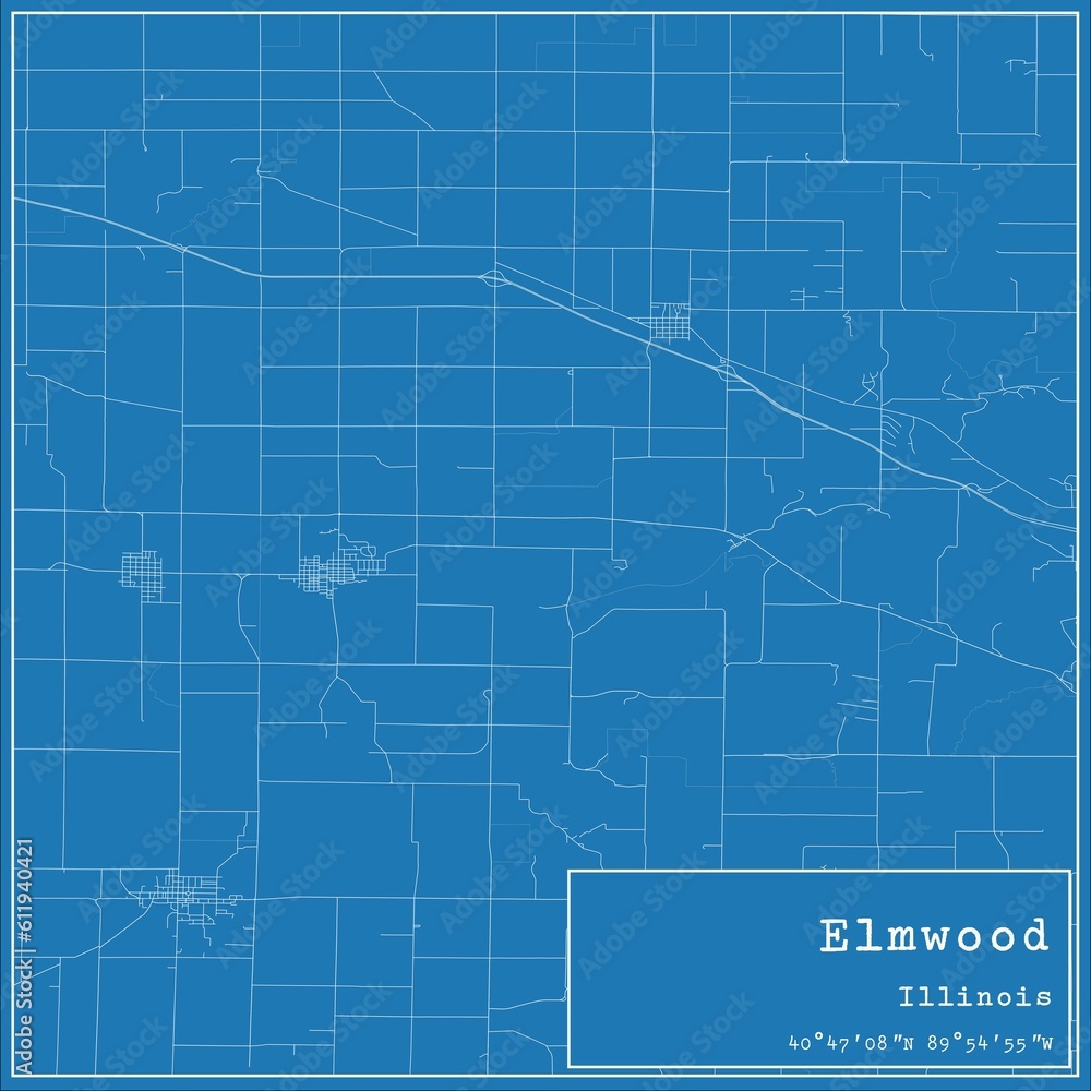 Naklejka premium Blueprint US city map of Elmwood, Illinois.