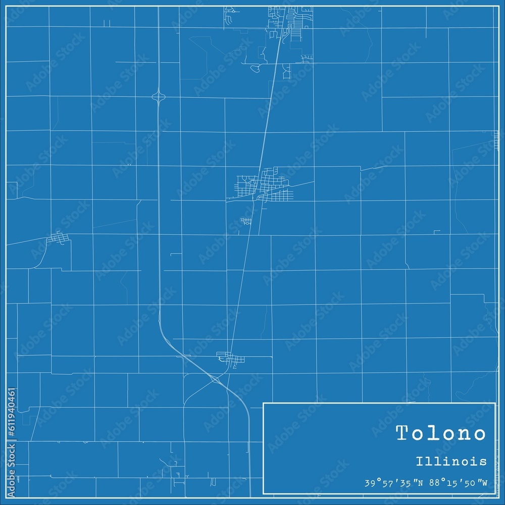 Blueprint US city map of Tolono, Illinois.