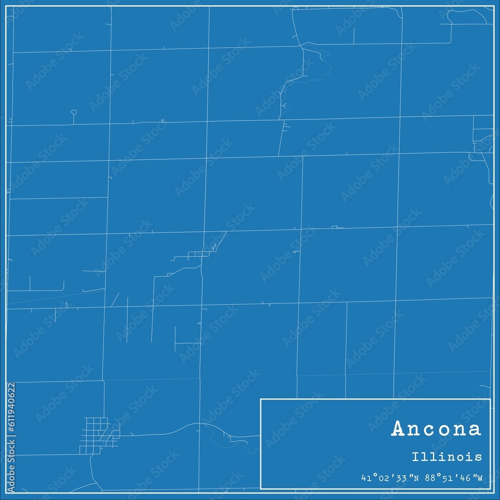 Blueprint US city map of Ancona, Illinois.