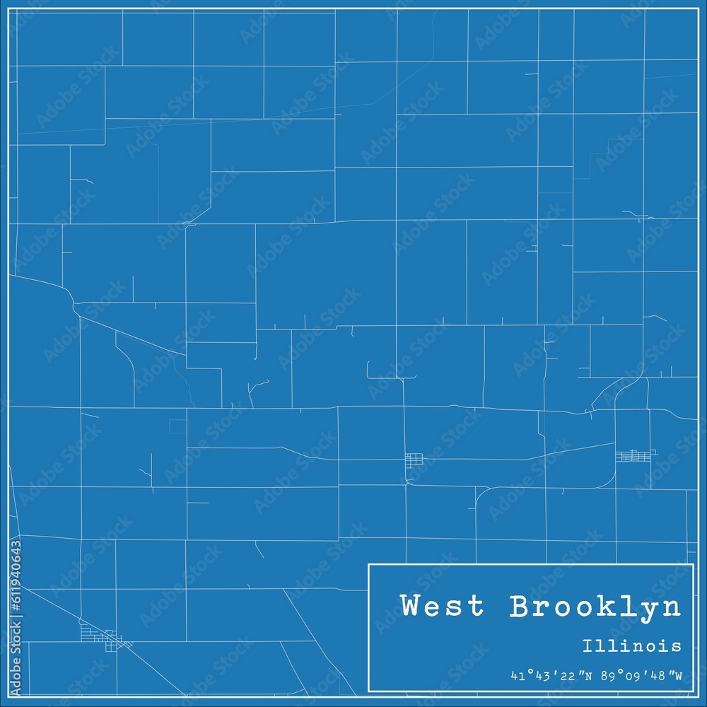 Fototapeta premium Blueprint US city map of West Brooklyn, Illinois.