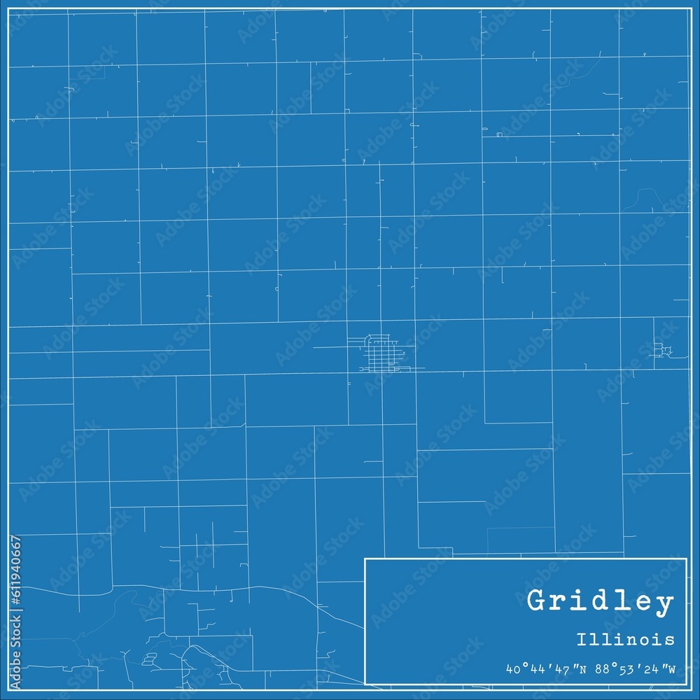 Blueprint US city map of Gridley, Illinois.