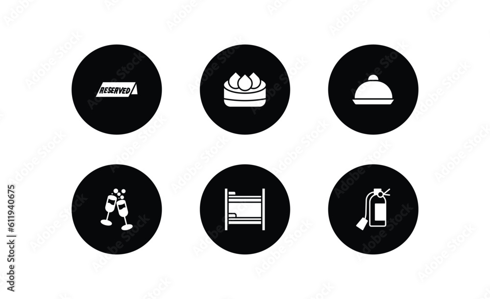 hotel and restaurant filled icons set. hotel and restaurant filled icons pack included reserved, dim sum, dish, champagne, bunk bed, fire extinguisher vector. hotel and restaurant filled icons set. hotel and restaurant filled icons pack included reserved, dim sum, dish, champagne, bunk bed, fire extinguisher vector.