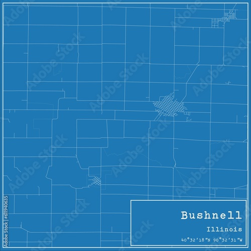 Blueprint US city map of Bushnell, Illinois. photo