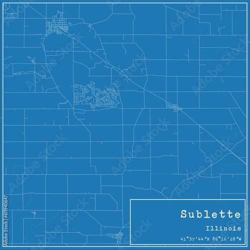 Blueprint US city map of Sublette, Illinois. photo