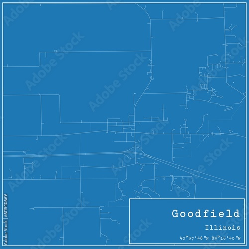 Blueprint US city map of Goodfield, Illinois. photo