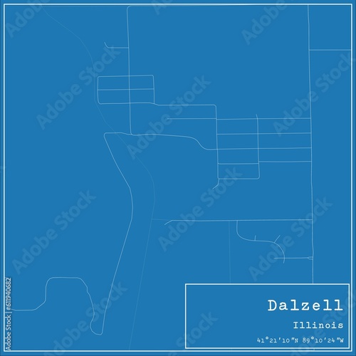 Blueprint US city map of Dalzell, Illinois. photo