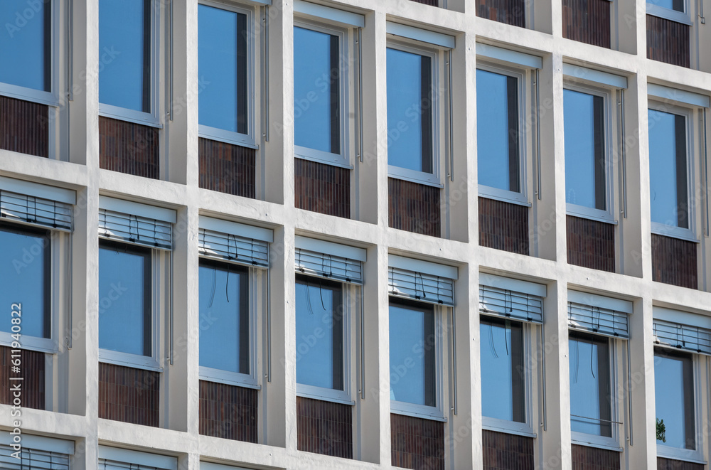 facade with windows of a building of the 1960s