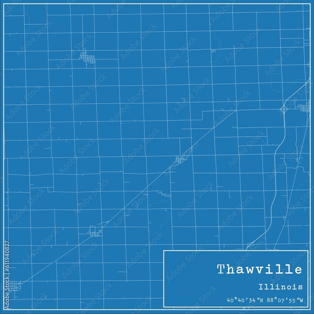Blueprint US city map of Thawville, Illinois.