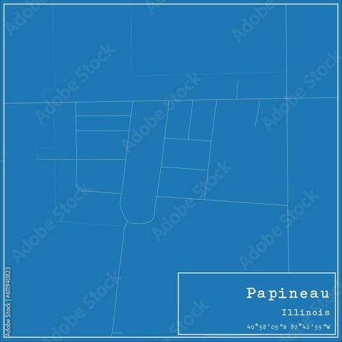 Blueprint US city map of Papineau, Illinois. photo