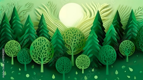 BeatPlasticPollution, World Environment day concept 2023 tree background. fingerprint icon paper cut banner with green forest.