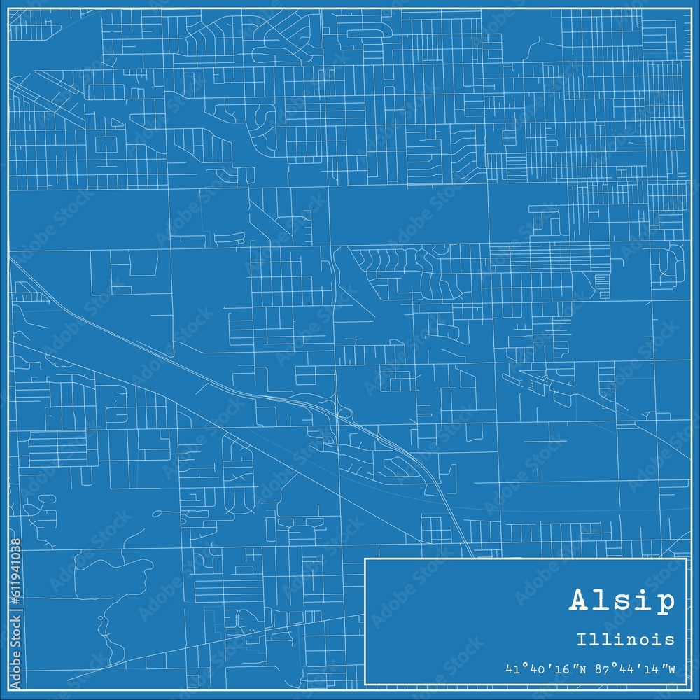 Blueprint US city map of Alsip, Illinois.