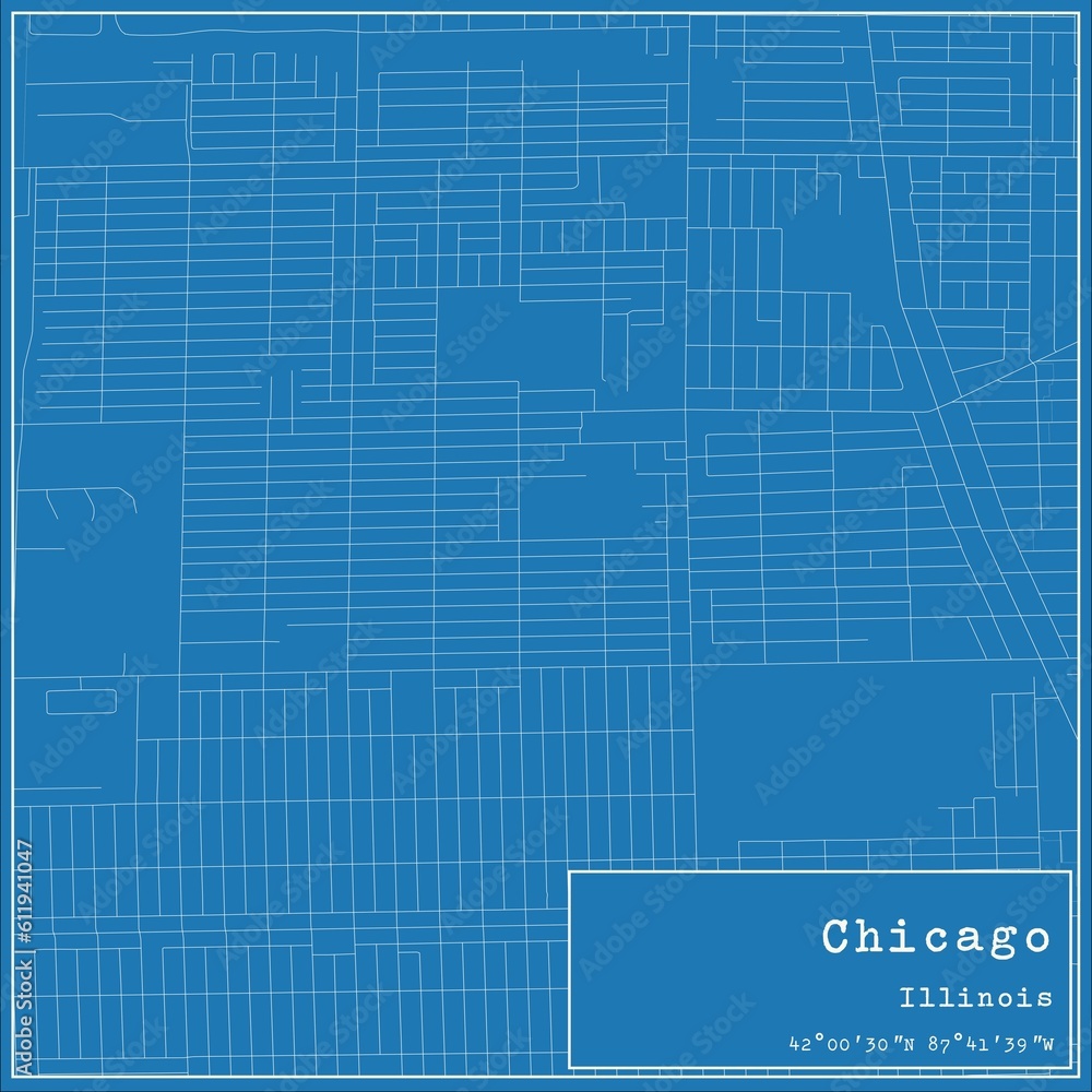 Blueprint US city map of Chicago, Illinois. Blueprint US city map of Chicago, Illinois.
