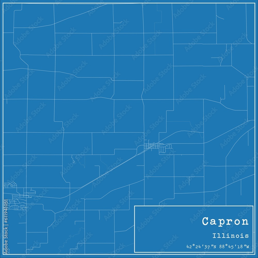 Fototapeta premium Blueprint US city map of Capron, Illinois.