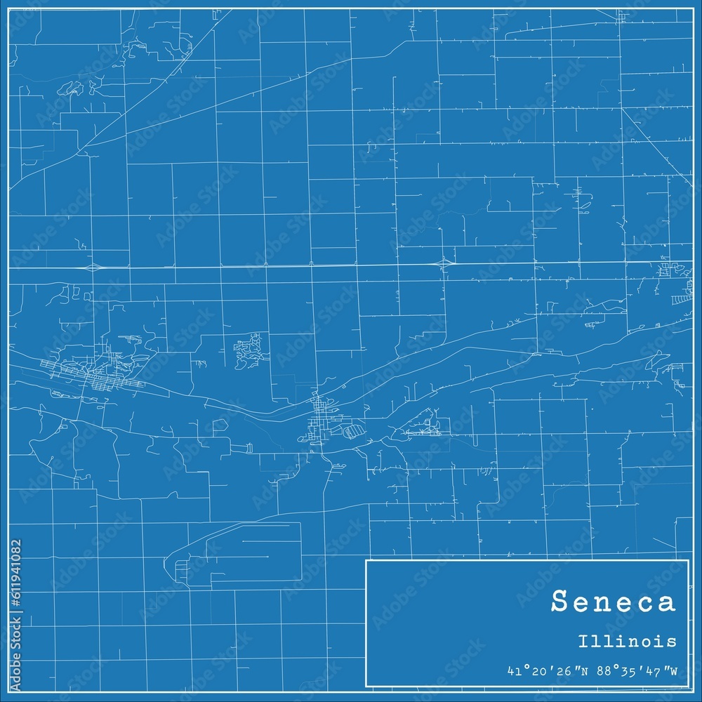 Blueprint US city map of Seneca, Illinois.