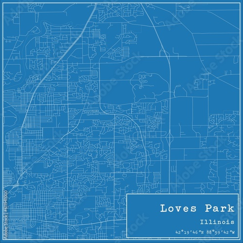Blueprint US city map of Loves Park, Illinois.