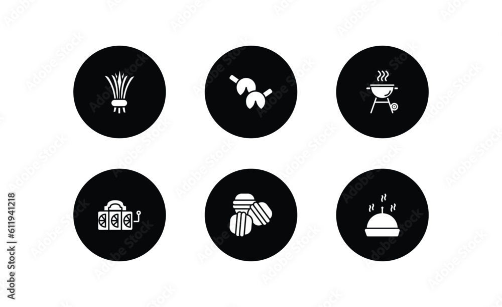 food filled icons set. food filled icons pack included chives, fortune cookie, grill, slot, arons, serving dish vector. food filled icons set. food filled icons pack included chives, fortune cookie, grill, slot, arons, serving dish vector.