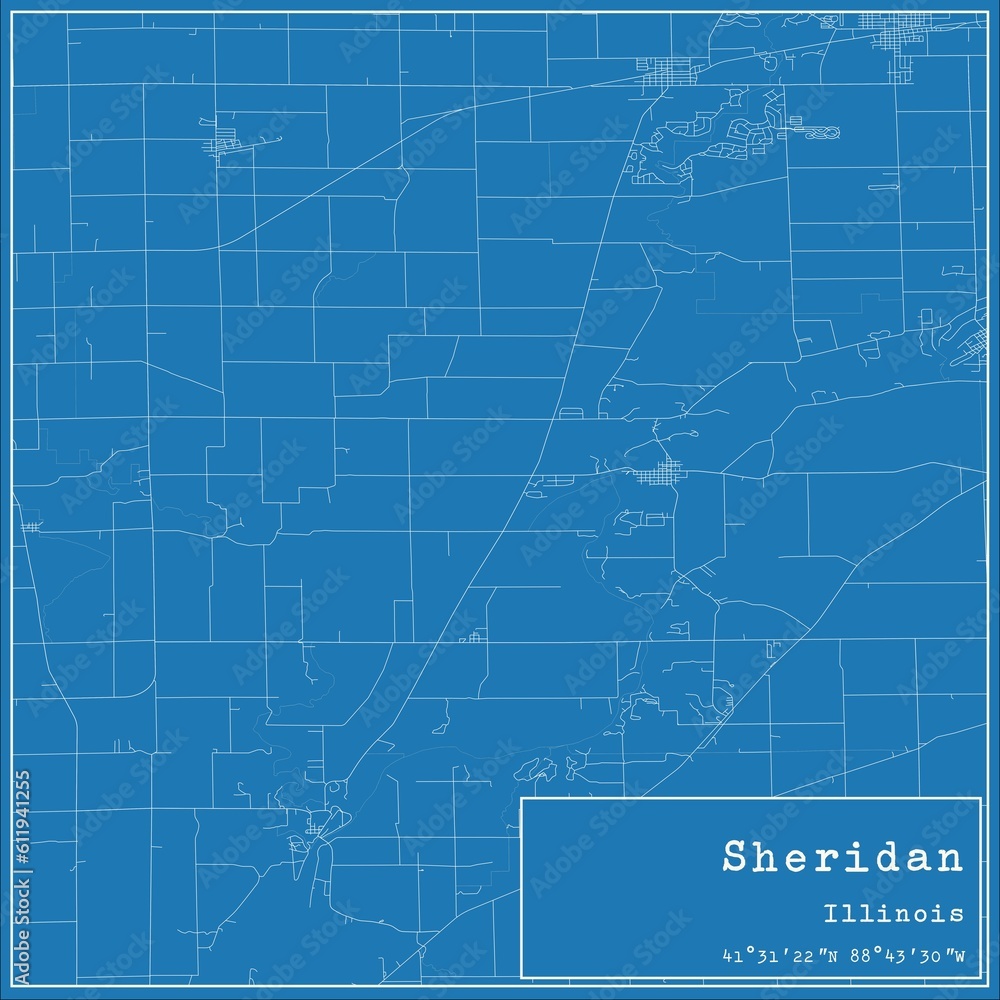 Blueprint US city map of Sheridan, Illinois. Blueprint US city map of Sheridan, Illinois.