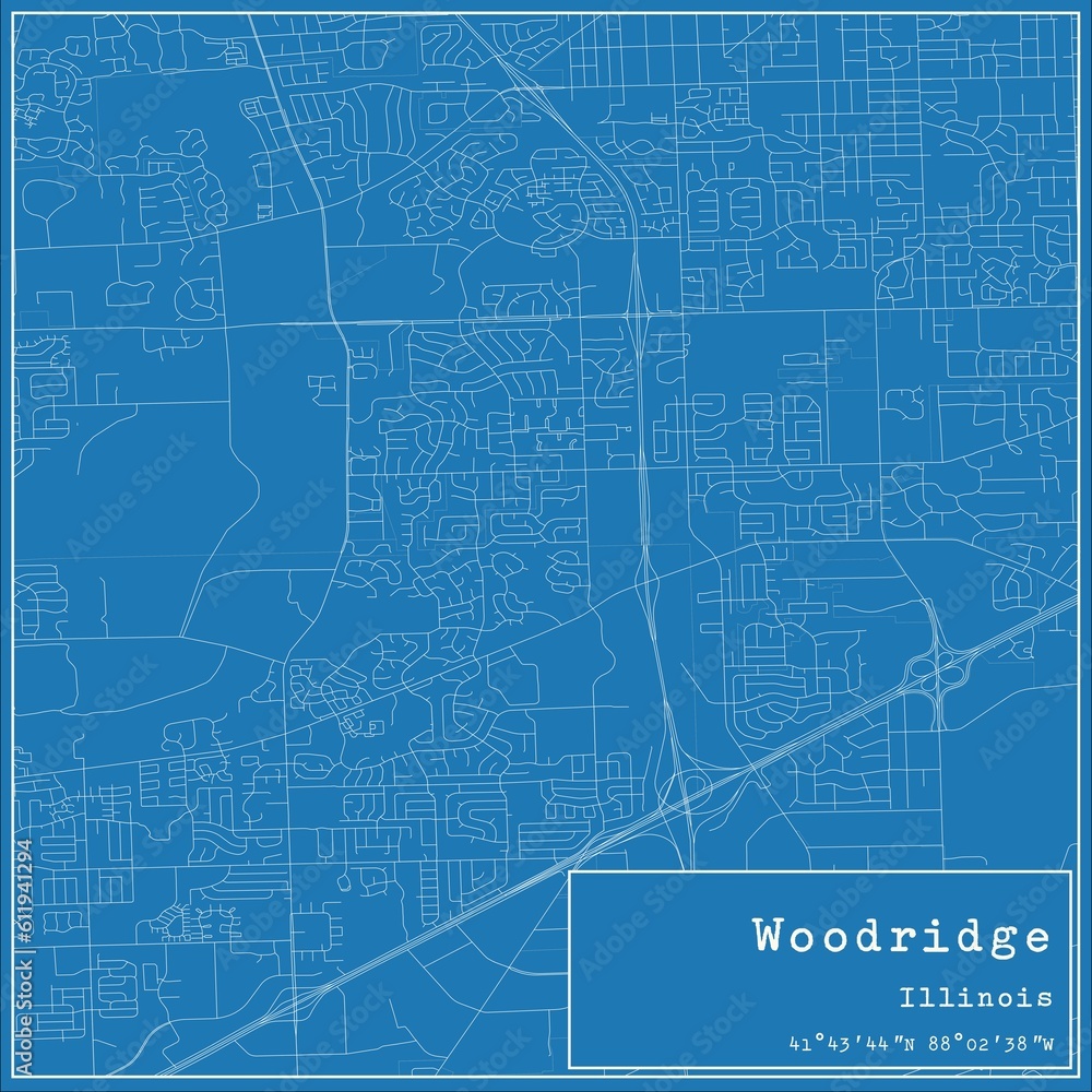Blueprint US city map of Woodridge, Illinois. Blueprint US city map of Woodridge, Illinois.
