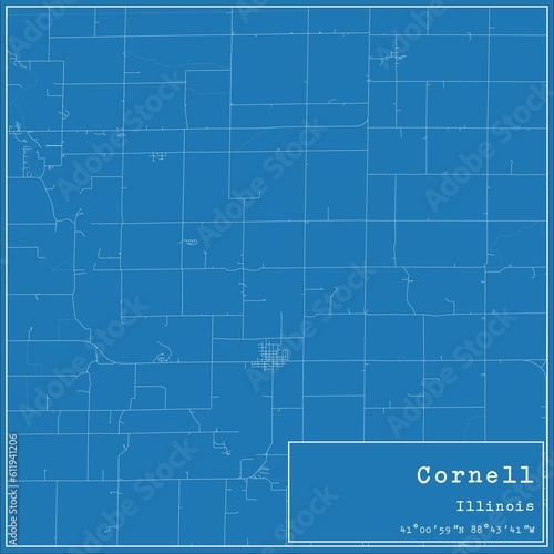 Blueprint US city map of Cornell, Illinois. photo