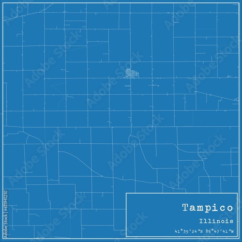 Blueprint US city map of Tampico  Illinois.