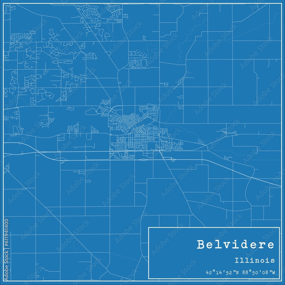 Blueprint US city map of Belvidere, Illinois. Blueprint US city map of Belvidere, Illinois.