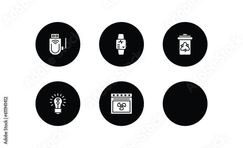 electronic devices filled icons set. electronic devices filled icons pack included usb wireless adapter, activity tracker, trash compactor, smart light, lisa, convection oven vector.
