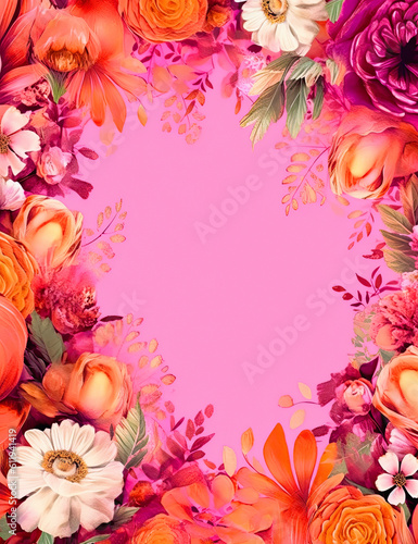 pastel color  background and bright floral border, Ai generative