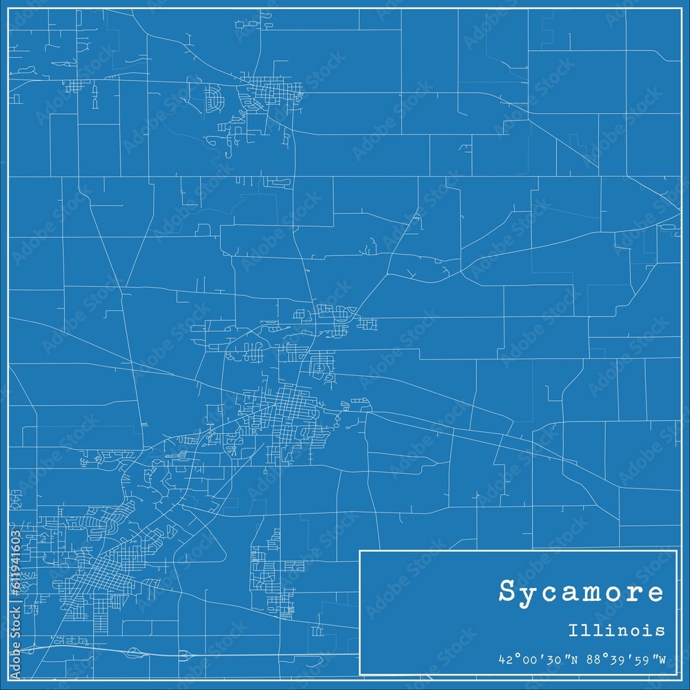 Blueprint US city map of Sycamore, Illinois. Blueprint US city map of Sycamore, Illinois.