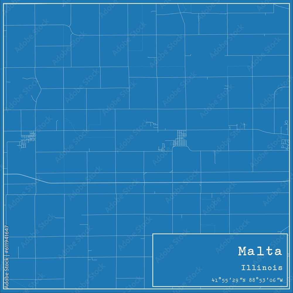 Blueprint US city map of Malta, Illinois.